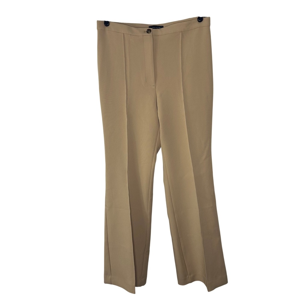 Ann Taylor Flare Dress Pants Women 10‎ Long Tan Camel High Rise Pleat Business